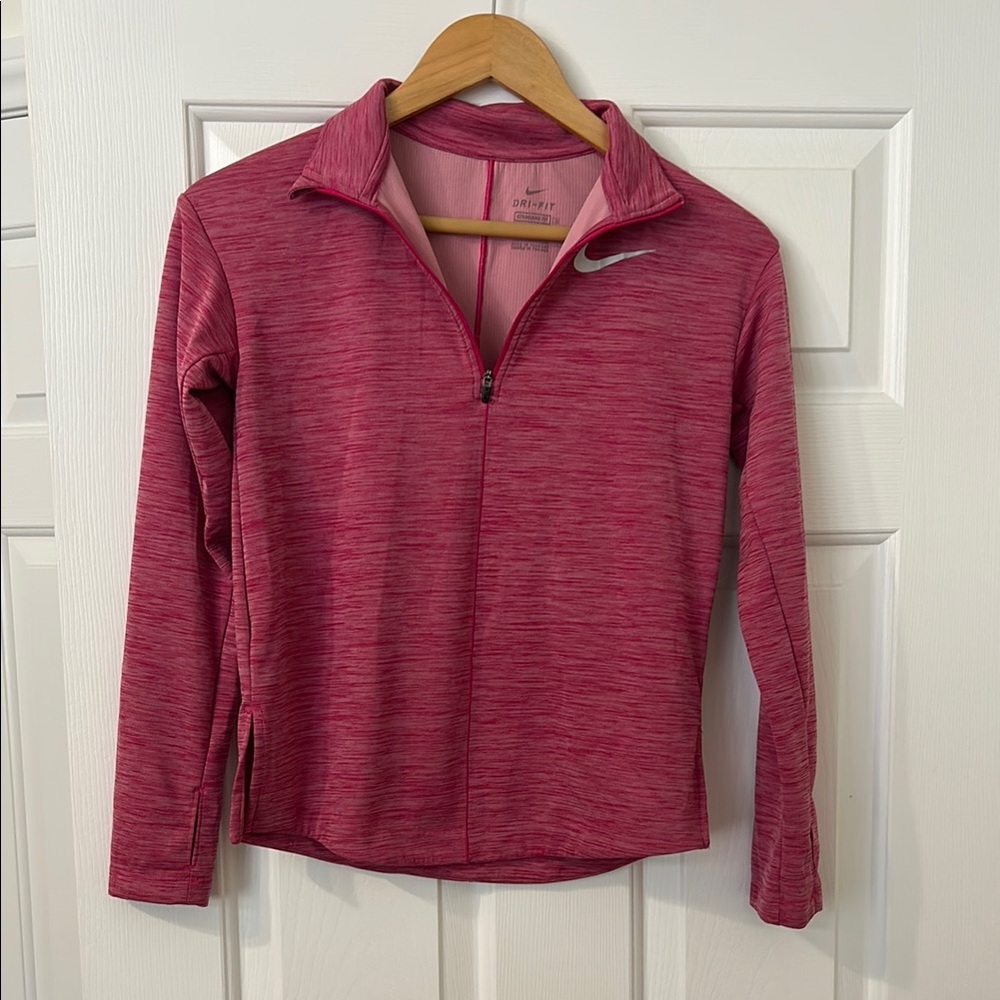 Nike Pink Fitted Long Sleeve Zippered Sweatshirt